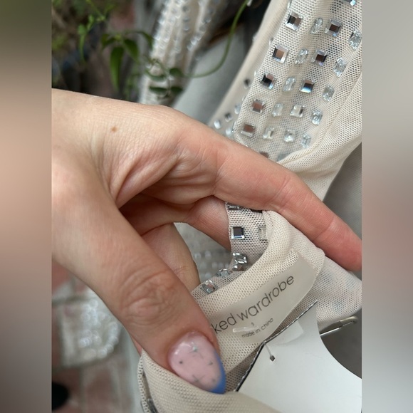 Naked Wardrobe CRYSTAL OPEN BACK GOWN in Bone New with Tags! - Picture 9 of 10